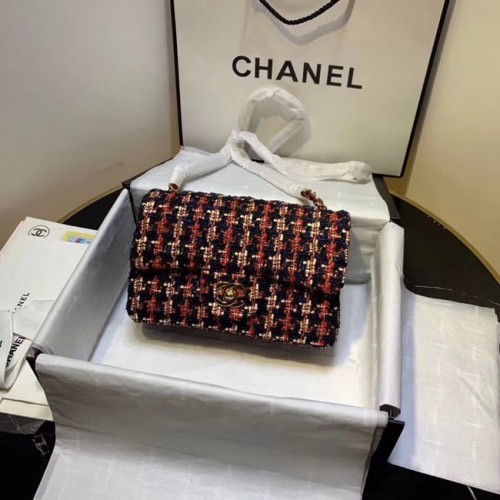 CHANEL Tweed Piel de becerro -Tono dorado-Metal dorado AS1116 rojo