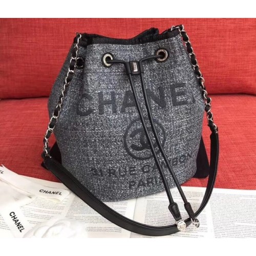 CHANEL Bolso con cordón de piel de becerro de tweed Metal dorado AS0455 gris