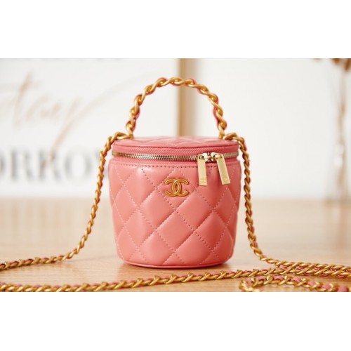 CHANEL TOCADOR CON CADENA Piel de cordero Metal dorado AS2873 Rosa