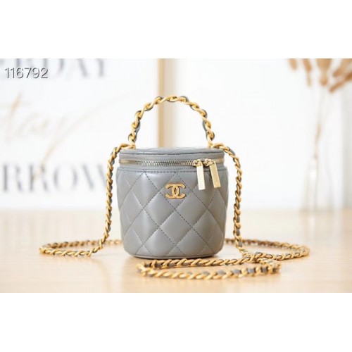 CHANEL TOCADOR CON CADENA Piel de cordero Metal dorado AS2873 gris