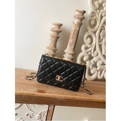 CARTERA CON CADENA CHANEL Piel de cordero Metal dorado 88632 negro