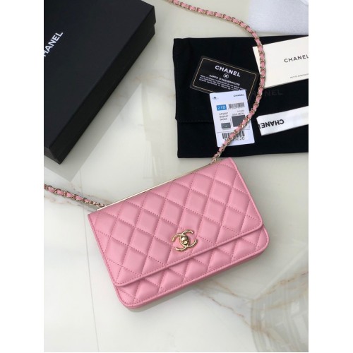 CARTERA CON CADENA CHANEL Piel de cordero Metal dorado claro 80892 rosa