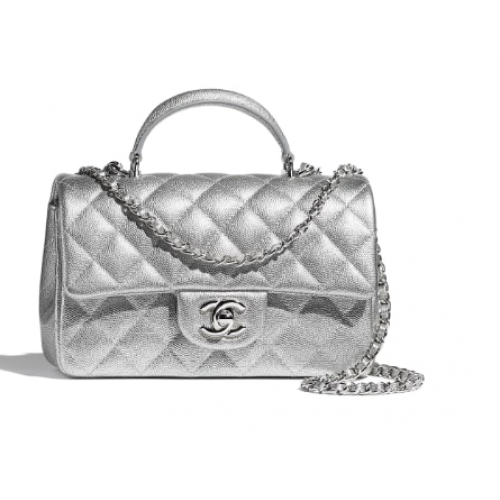 Bolso mini con solapa y asa superior CHANEL AS2431 Plata