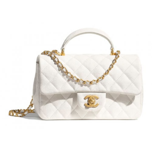 Bolso mini con solapa y asa superior CHANEL AS2431 Blanco
