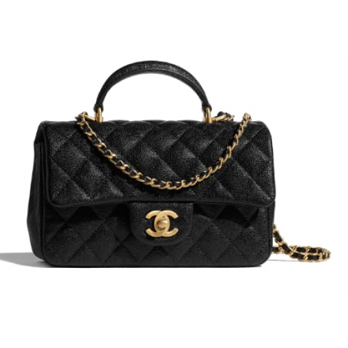 Bolso mini con solapa y asa superior CHANEL AS2431 negro