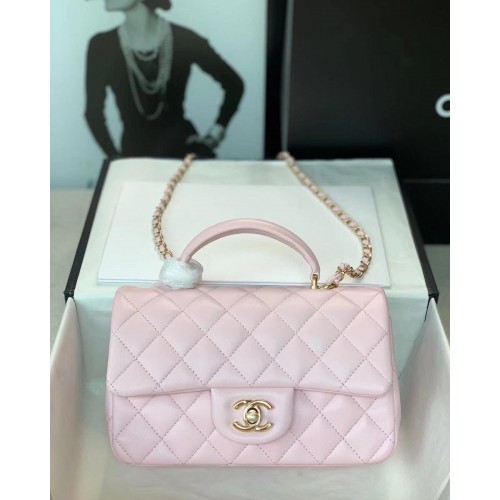 Bolso mini con solapa y asa superior CHANEL AS2431 rosa claro