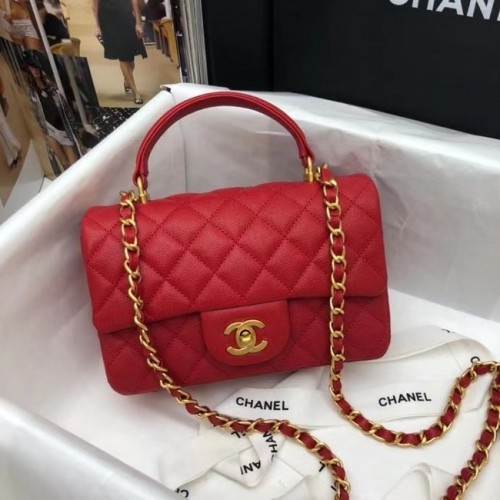 Bolso mini solapa con asa superior CHANEL AS2431 rojo