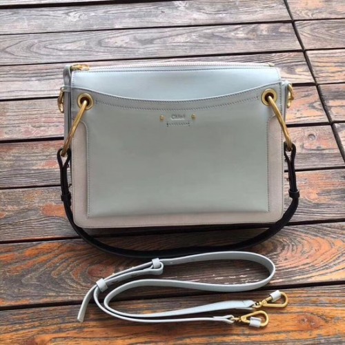 CHLOE Bolso de hombro Roy de piel y ante 20656 Azul claro