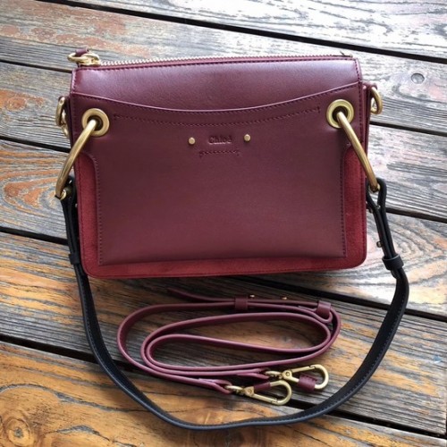 CHLOE Bolso bandolera pequeño Roy de piel y ante 20657 Morado ciruela
