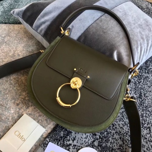 CHLOE Bolso bandolera Tess de piel y ante 3S152 Verde negruzco