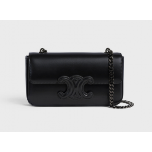 Celine BOLSO DE HOMBRO CON CADENA CUIR TRIOMPHE DE BECERRO BRILLANTE 199243 NEGRO NEGRO