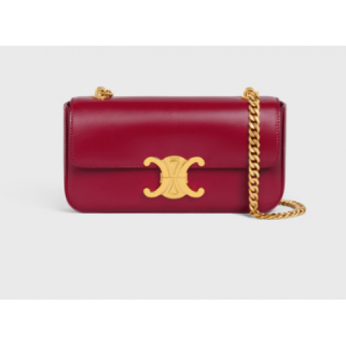 Celine BOLSO DE HOMBRO CON CADENA TRIOMPHE DE BECERRO BRILLANTE 197993 CARMIN