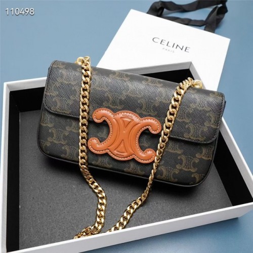 Celine BOLSO DE HOMBRO CON CADENA TRIOMPHE DE LONA TRIOMPHE Y PIEL DE BECERRO 199243 MARRÓN