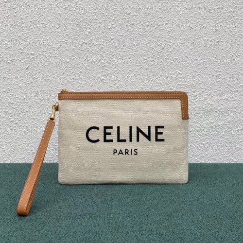 Celine CLUTCHES POUCH GRANDE DE ALGODÓN CON ESTAMPADO CELINE Y BECERRO 100672 MARRÓN