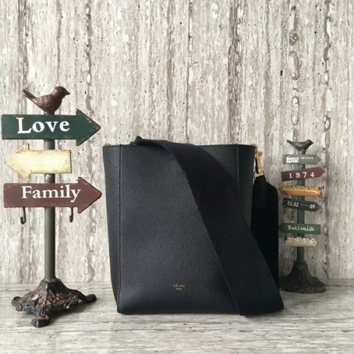 Celine Cabas Phantom Bolsos Lichee Patrón Cuero 77426 Negro