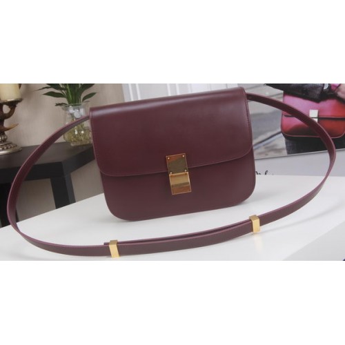 Celine Classic Box Flap Bag Piel de becerro C3369 Burdeos