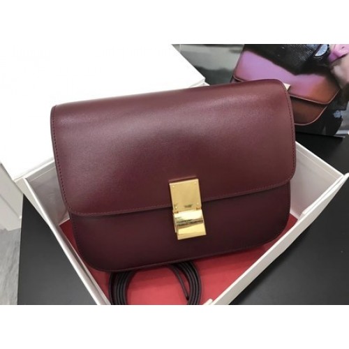 Celine Classic Box Flap Bag Original Piel de becerro 3378 Vino