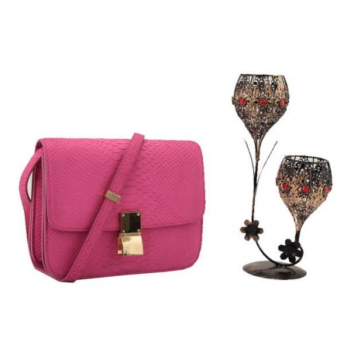 Bolso pequeño con solapa Celine Classic Box Cuero liso 11042 Melocotón