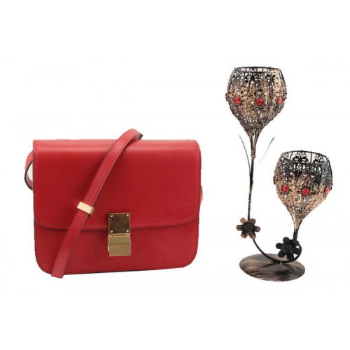 Bolso pequeño con solapa Celine Classic Box Cuero liso 11042 Rojo