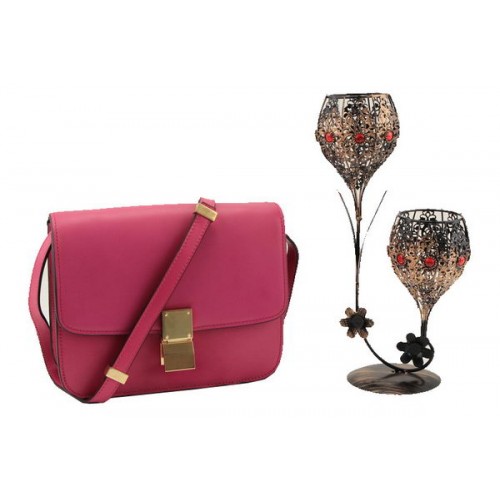 Bolso pequeño con solapa Celine Classic Box Cuero liso 11042 Rosa