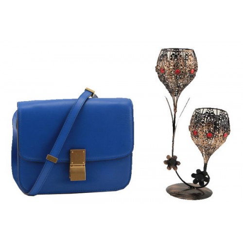 Bolso pequeño con solapa Celine Classic Box Cuero liso 11042 Royal