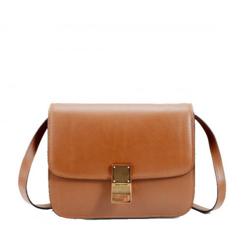 Bolso pequeño con solapa Celine Classic Box Cuero liso 11042 Trigo