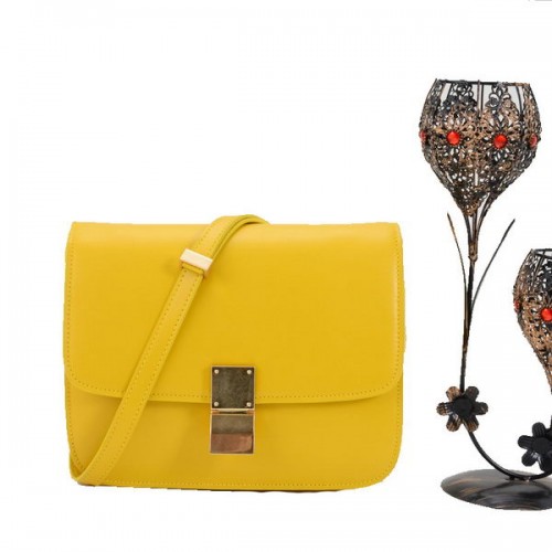 Celine Classic Box Bolso pequeño con solapa de cuero liso 11042 Amarillo