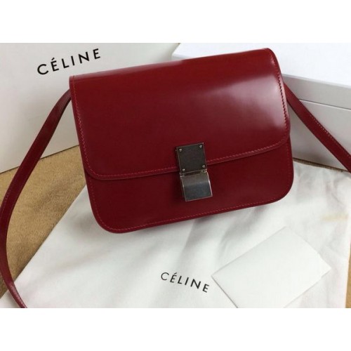 Celine Classic Box Bolso pequeño con solapa Piel lisa C11042 Rojo oscuro