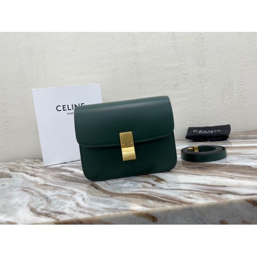 Celine Classic Box Teen Flap Bag Original Piel de becerro 3379 Verde oscuro