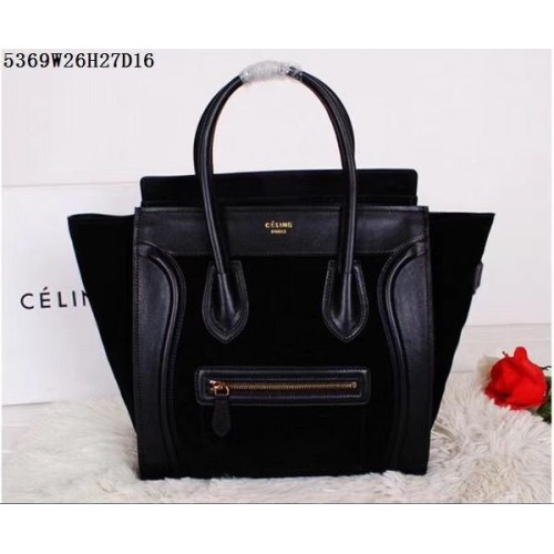Celine Equipaje Micro Tote Bag Original Suede Leather CL5369 Negro