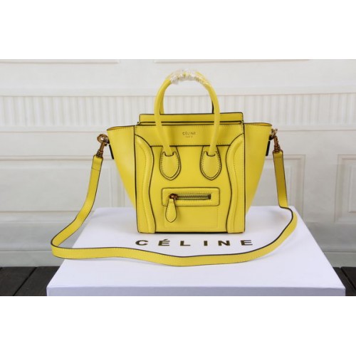 Celine Equipaje Nano Bolsa Cuero Original CTS3309 Amarillo