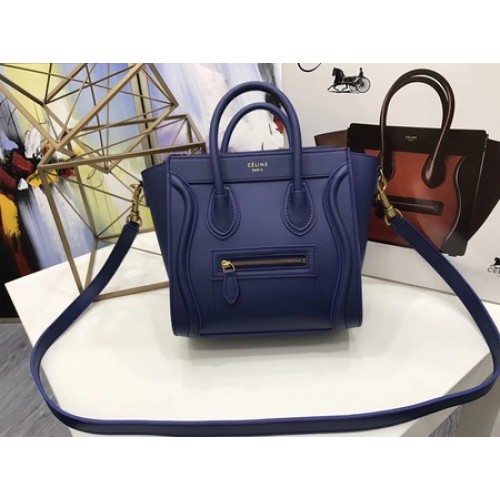 Celine Equipaje Bolso Tote Nano Cuero Original CC3560 Azul