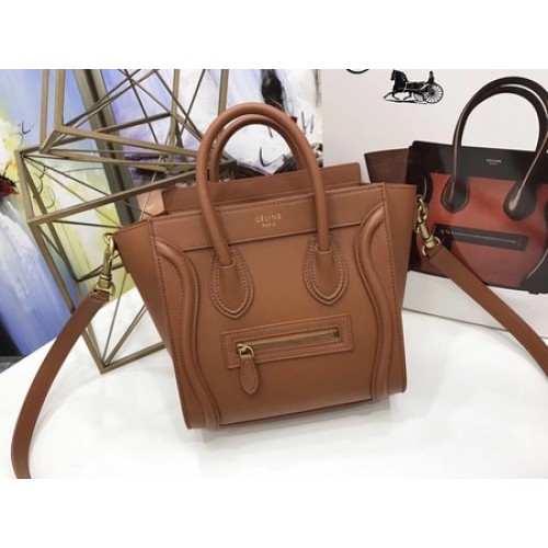 Celine Equipaje Bolso Tote Nano Cuero Original CC3560 Marrón