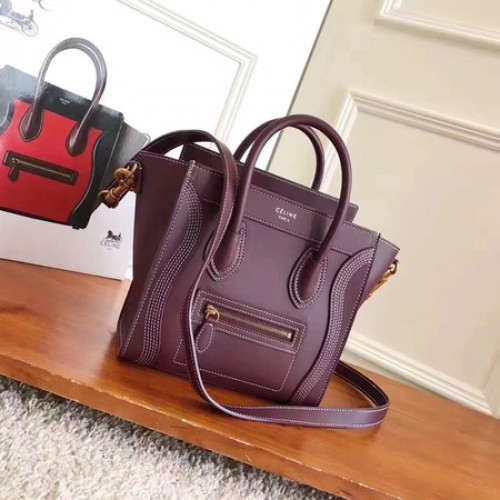 Celine Equipaje Bolso Tote Nano Cuero Original CC3560 Vino