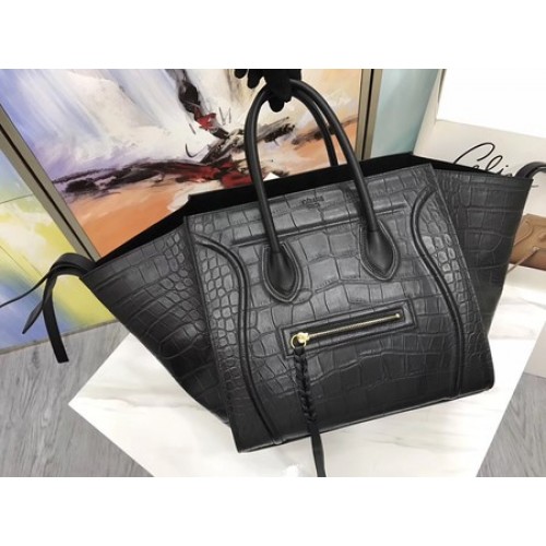 Celine Equipaje Phantom Tote Bag Croco Leather CT3372 Negro