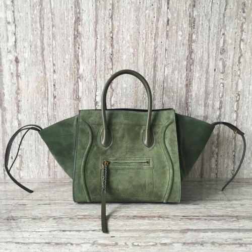 Celine Equipaje Phantom Tote Bag Suede Leather CT3372 Verde oscuro