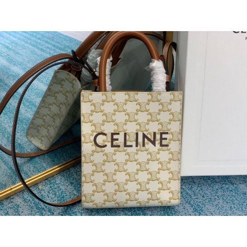 Celine MINI CABAS VERTICAL EN TRIOMPHE CANVAS 194372 blanco