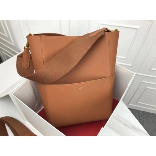 Celine SEAU SANGLE Cabas Bolsos Original Piel De Becerro 3369 Marrón
