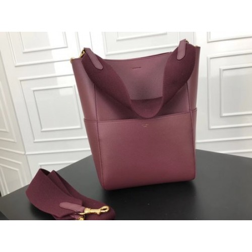 Celine SEAU SANGLE Cabas Bolsos Original Piel De Becerro 3369 Vino