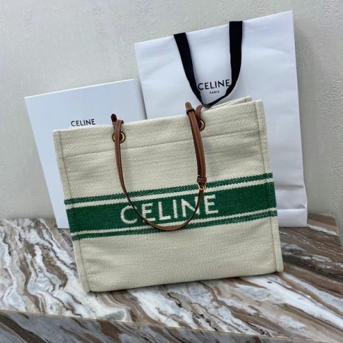 Celine CABAS CUADRADOS CELINE EN TEXTIL PLEIN SOLEIL Y PIEL DE BECERRO 192172 VERDE&TAN