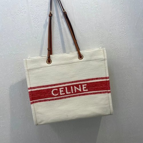 Celine CABAS CUADRADOS CELINE EN TEXTIL PLEIN SOLEIL Y PIEL DE BECERRO 192172 RED&TAN