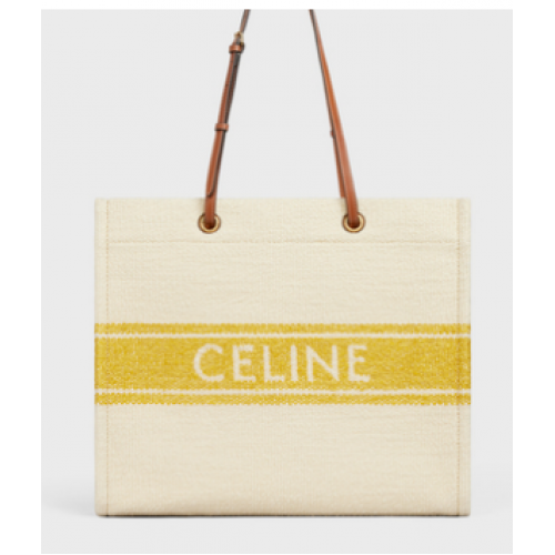 Celine CABAS CUADRADOS CELINE EN TEXTIL PLEIN SOLEIL Y PIEL DE BECERRO 192172 AMARILLO Y TOSTADO