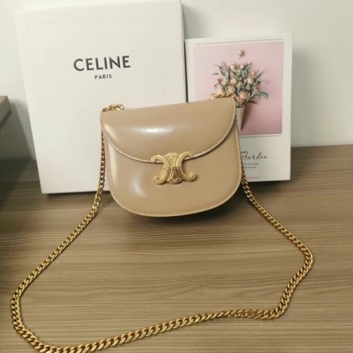 Celine TEEN CHAIN BESACE TRIOMPHE DE BECERRO BRILLANTE 110973 Albaricoque claro
