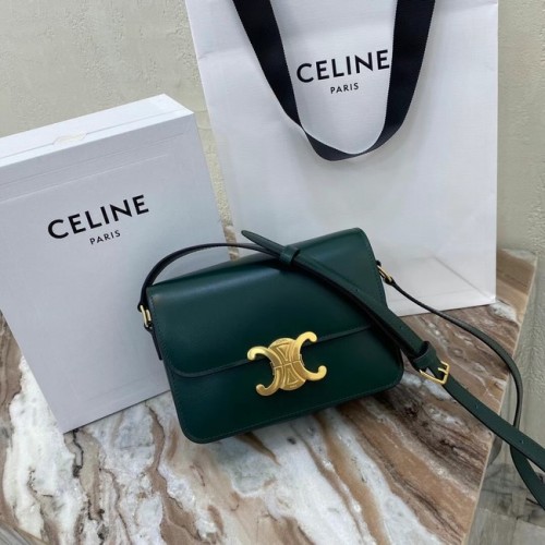 Celine BOLSO TEEN TRIOMPHE DE BECERRO BRILLANTE MINERAL 188423 verde negruzco