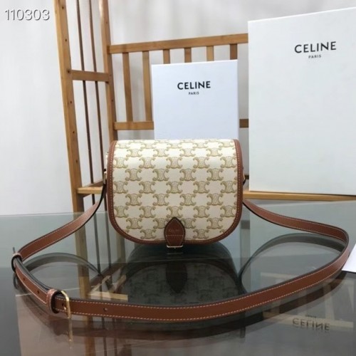 Celine BOLSO DE HOMBRO TRIOMPHE DE LONA TRIOMPHE Y PIEL DE BECERRO 191502 BLANCO