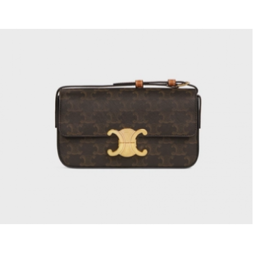 Celine BOLSO DE HOMBRO TRIOMPHE DE LONA TRIOMPHE Y PIEL DE BECERRO 194142 TOSTADO