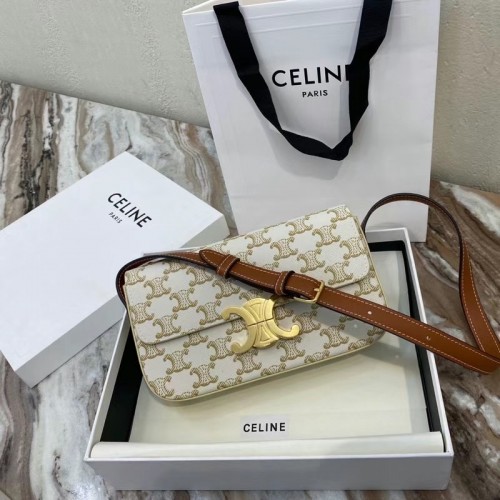 Celine BOLSO DE HOMBRO TRIOMPHE DE LONA TRIOMPHE Y PIEL DE BECERRO 194142 BLANCO