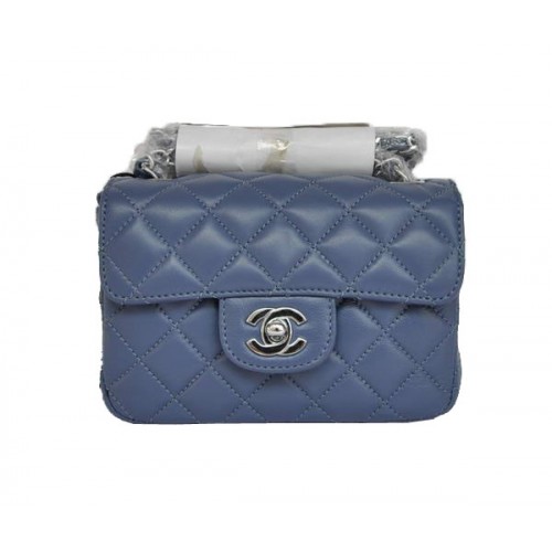 Cheap Chanel Classic mini Flap Bag 1115 Blue Sheepskin Silver Hardware