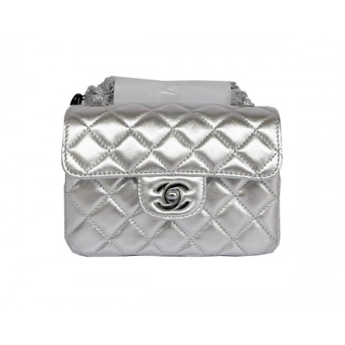 Cheap Chanel Classic mini Flap Bag 1115 Light Silver Sheepskin Silver Hardware