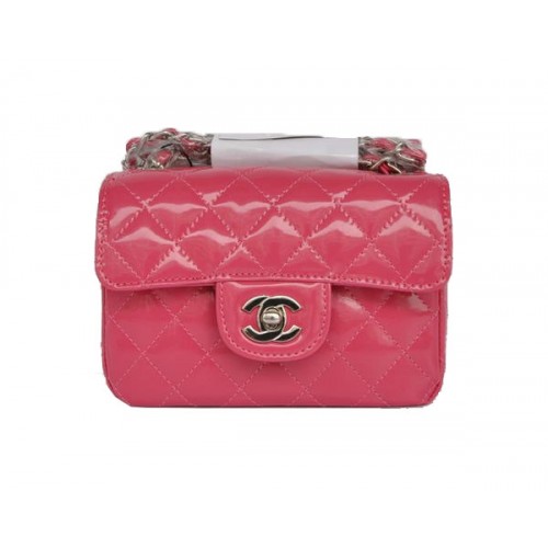 Cheap Chanel Classic mini Flap Bag 1115 Peach Patent Silver Hardware